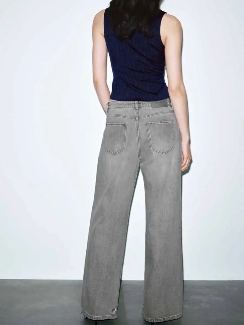 High-Rise Wide Leg Distressed Jeans in Gray - Picture 2 of 5